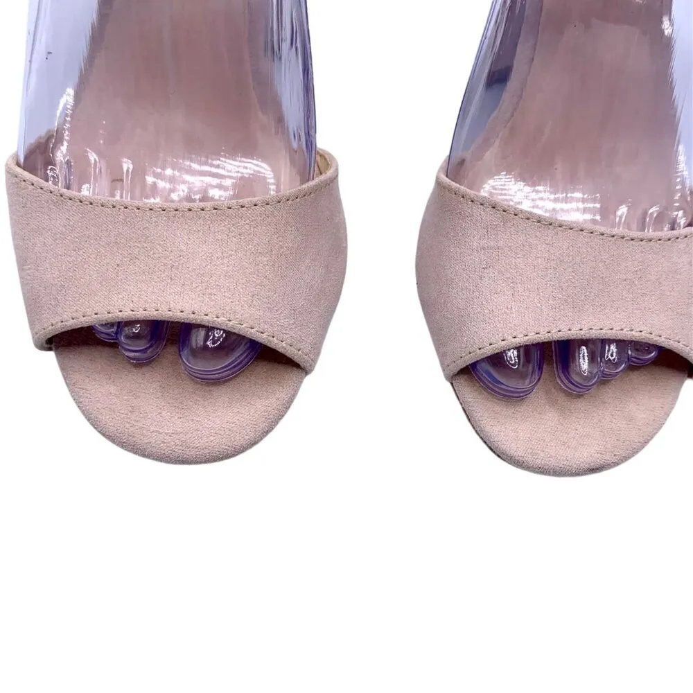 Lulus Ankle Bow Tie Peep Toe Ankle Sandals Faux Suede Block Heel 6.5 Dusty Pink - Image 3