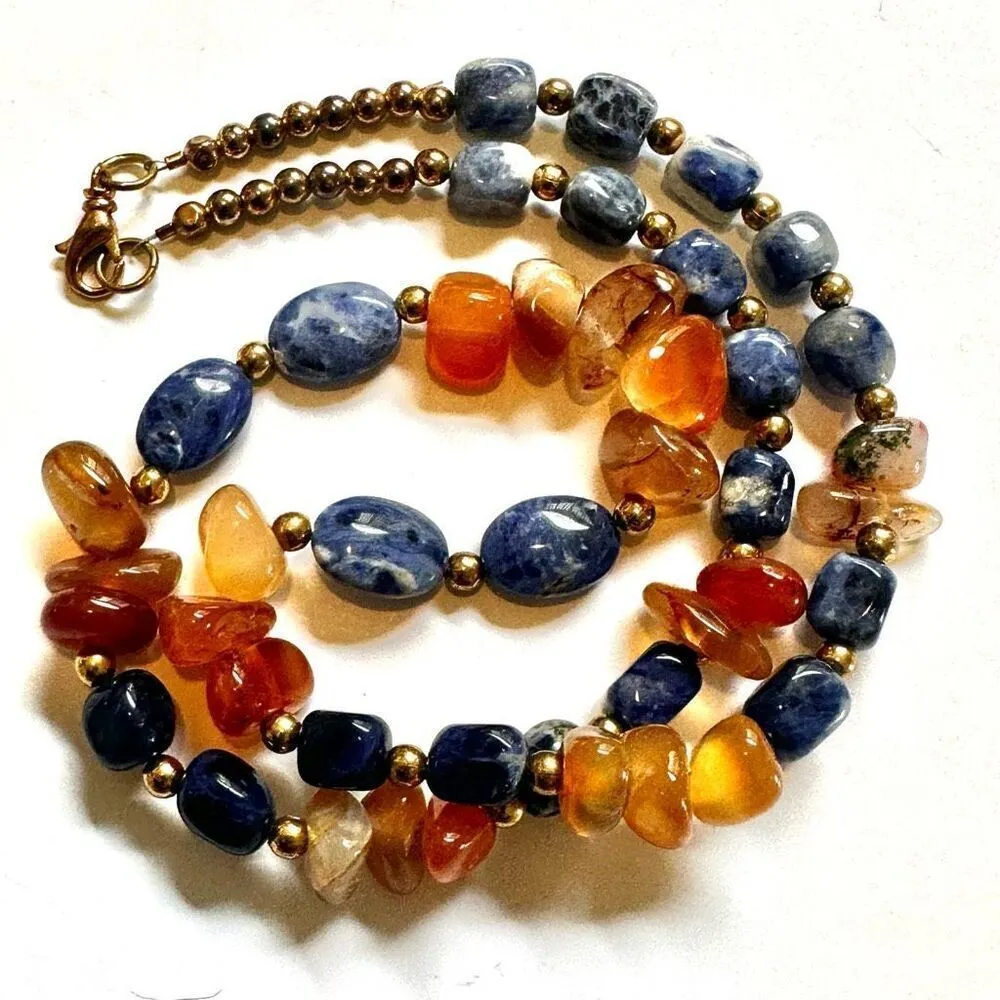 Carnelian and sodalite beaded long necklace Orange - Image 7