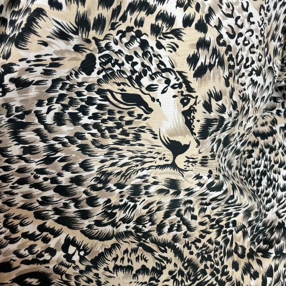 Vintage Leopard Print Blouse Faces Animal Jungle Top Shirt Women Black Tan White Size XL - Image 10