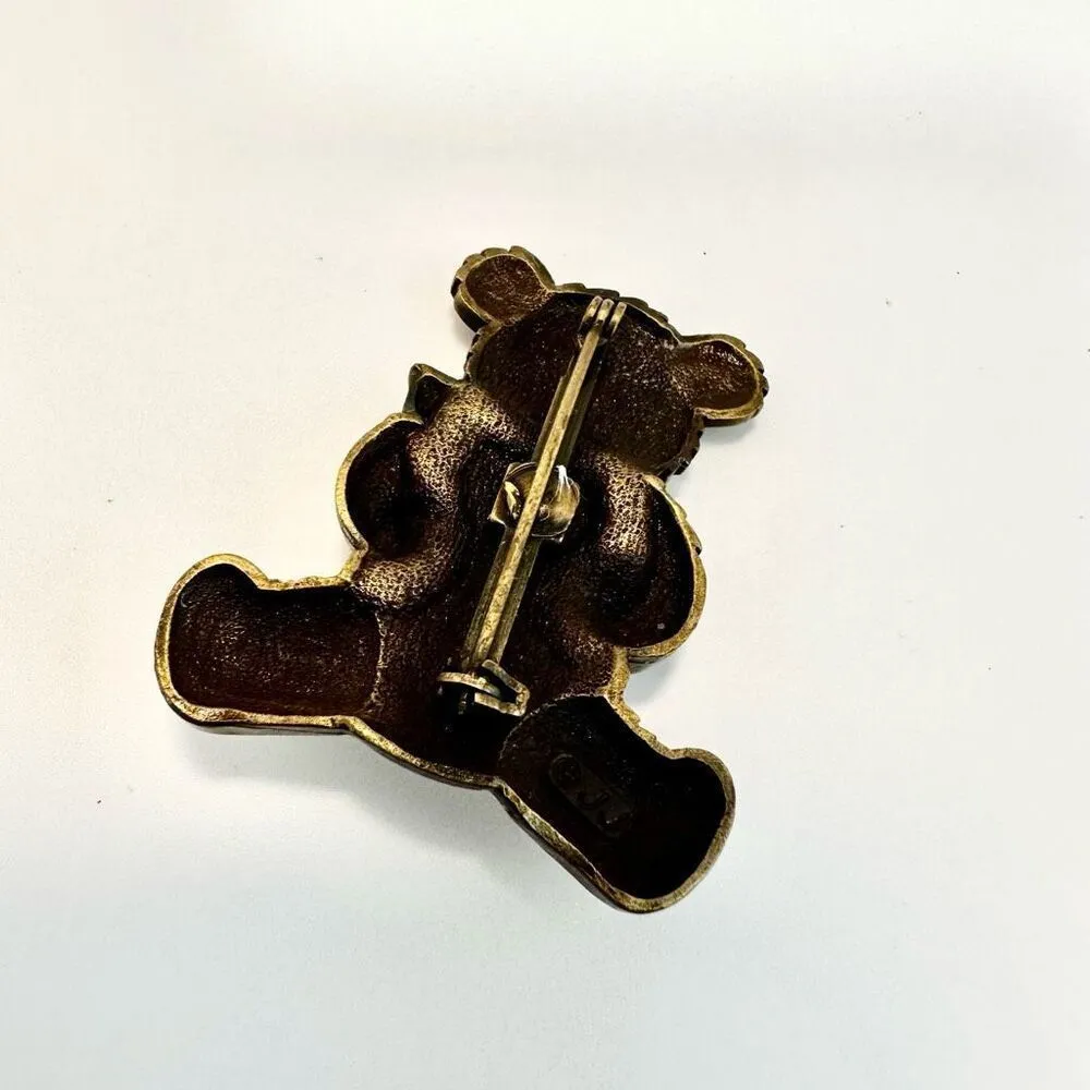 Jeanette Jewelry Gold and Silver tone Bear holding a heart brooch - Image 4