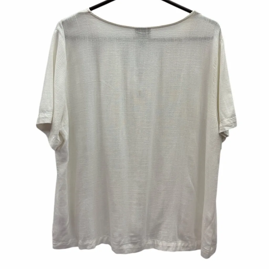 JM Collection White Linen Blend V Neck Top Blouse Womens XL - Image 9