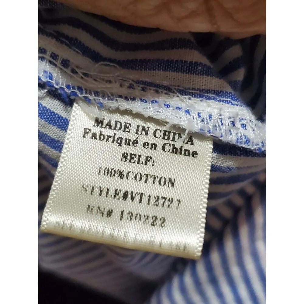 Very J Women Blue & White Cotton Round Neck Cold Shoulder Button Down Shirt L - Image 10