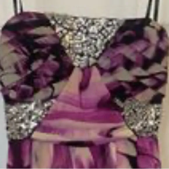 Adorned Prom Hoco Gala Formal Dress Asymettrical B. Darlin Layered Studded 3/4 - Image 3