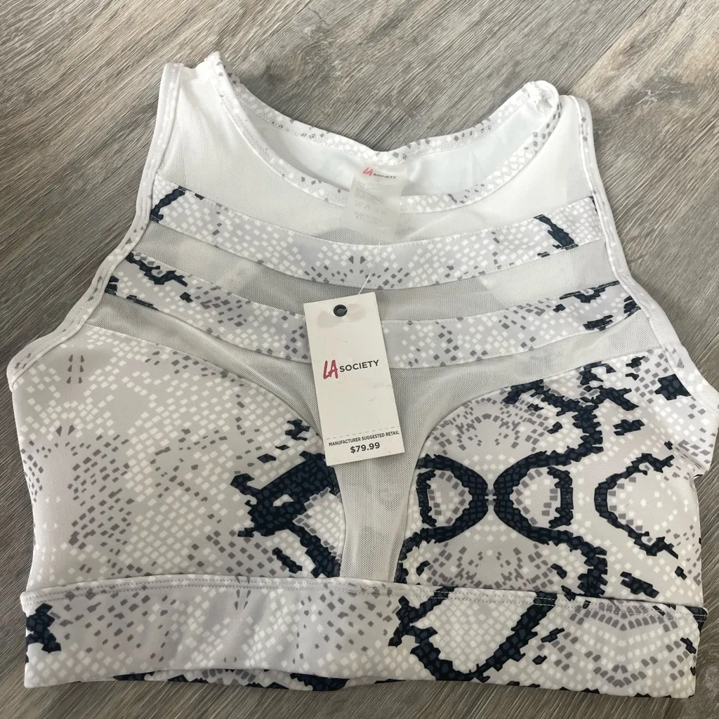 NWT LA SOCIETY YOGA SNAKE PRINT PADDED SET : LEGGINGS AND TOP S White - Image 9