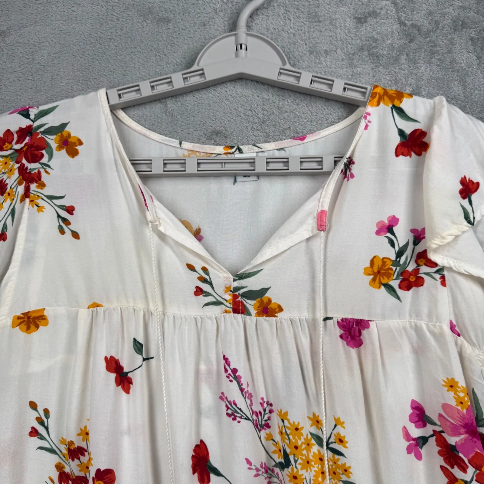 Old Navy Blouse M Modal Floral Tassel White Red Yellow Boho Summer Peasant Top - Image 4