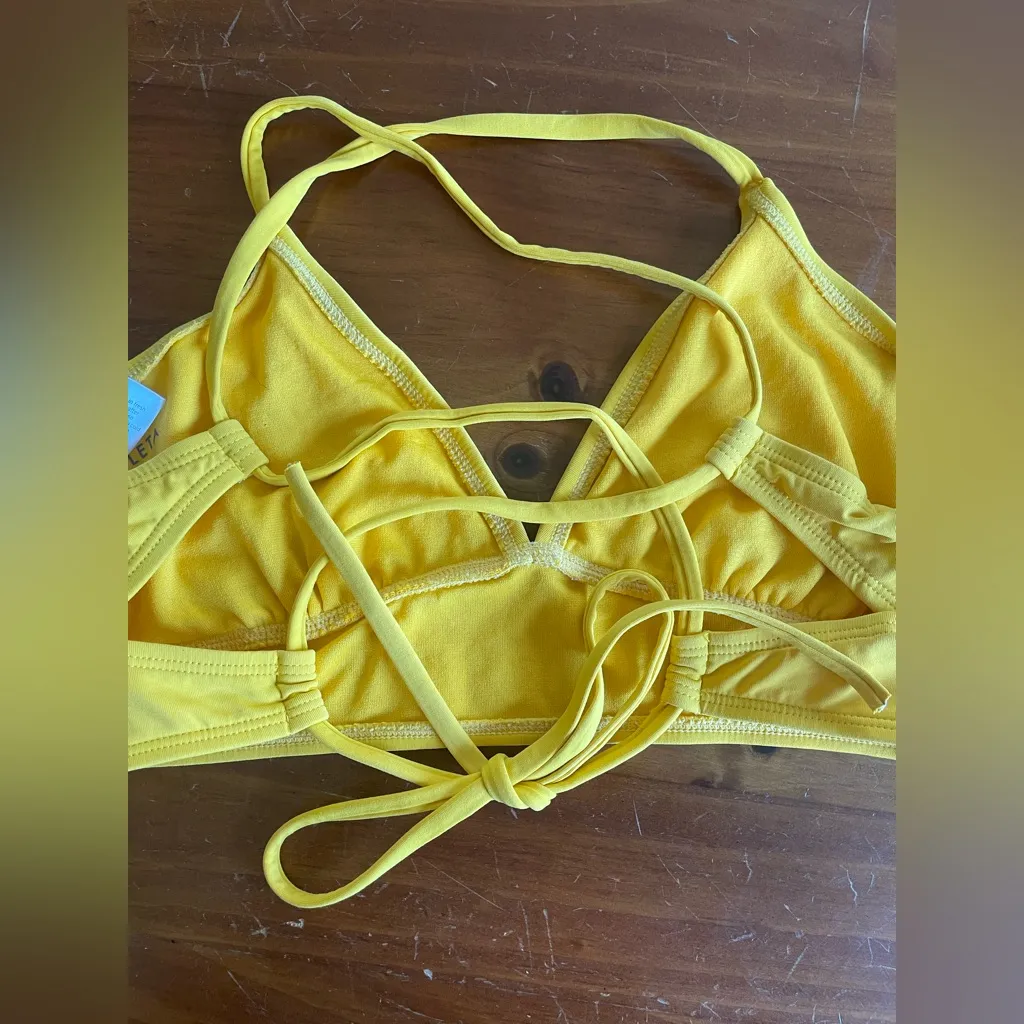 Athleta butter yellow bikini, cheeky ruched bottoms, strappy back top; S / M - Image 7