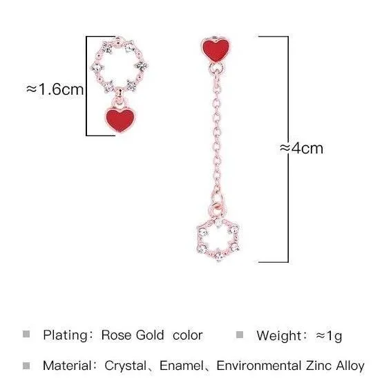 Red Hearts Crystal Stud Drop Earrings - Image 4