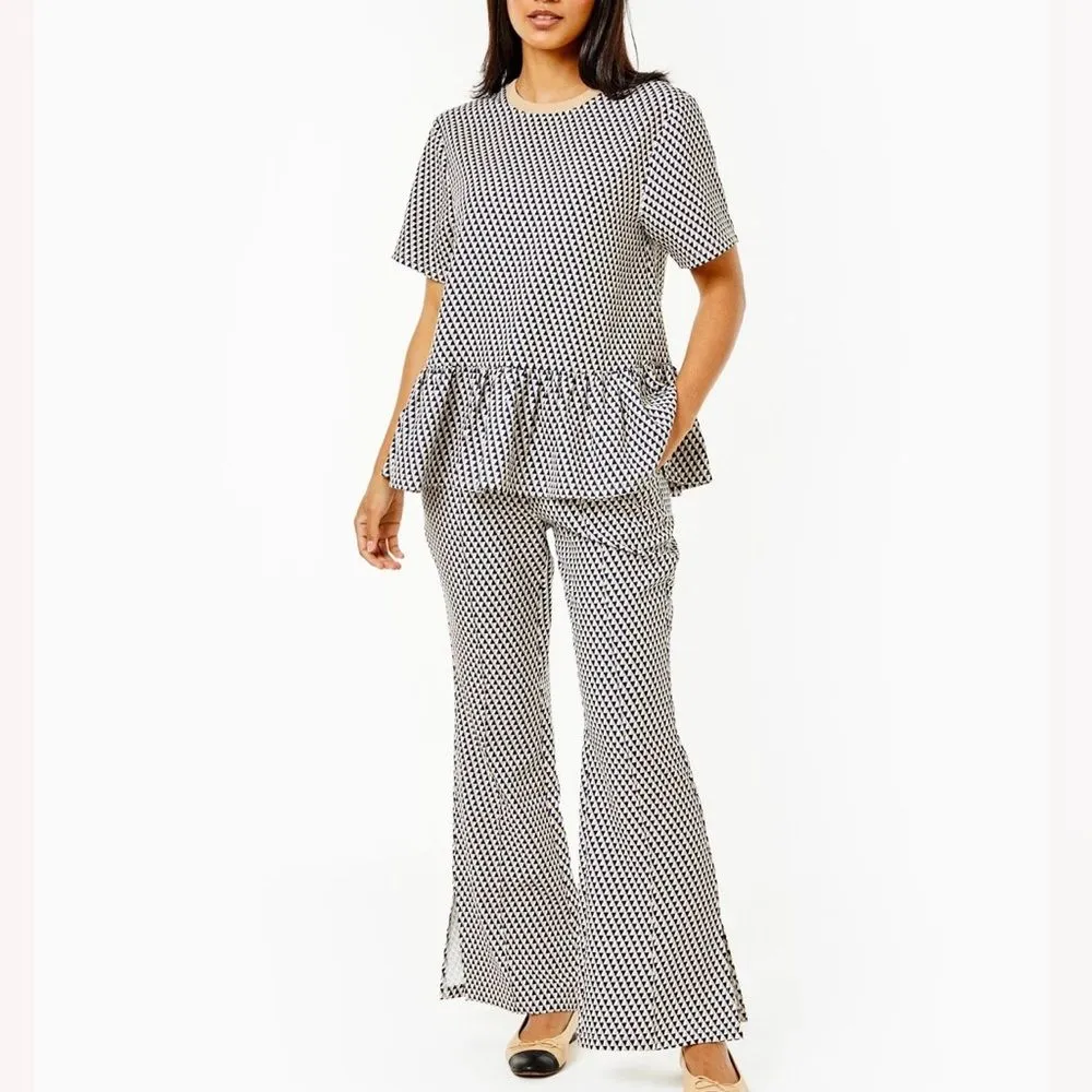 Addison Bay Botanist Peplum Top Navy Tan XS - Image 2