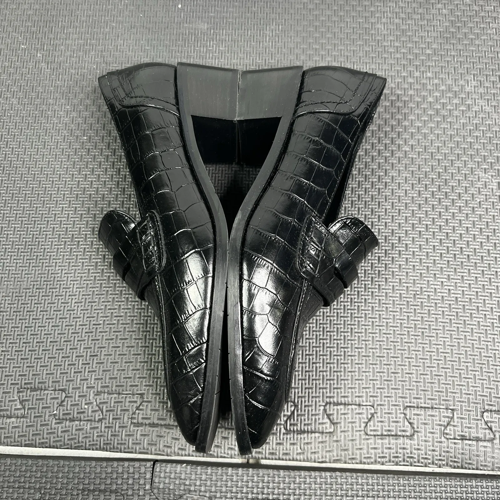 Aquatalia Women's Black Croc Embossed Leather Wedge Loafers Size 11 M Italy - Image 7