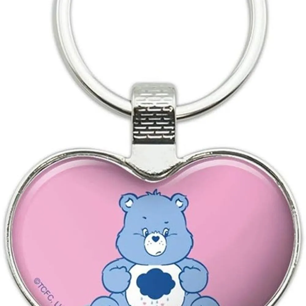 Care Bears Grumpy Bear Keychain Heart Love Metal Key Chain Ring Pink - Image 2