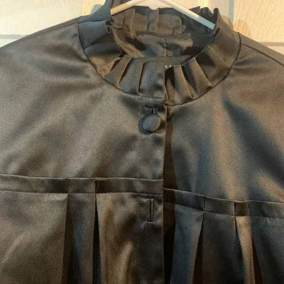 Apostrophe High Collar Black Jacket Women’s Large Button Down Long‎ Puff Sleeves - Image 2