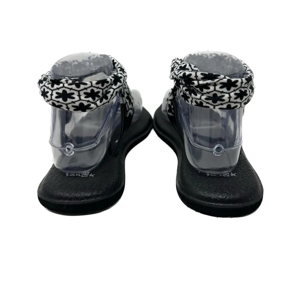 Sanuk Yoga Mat Slingback Black White Floral Sandals 8 - Image 3