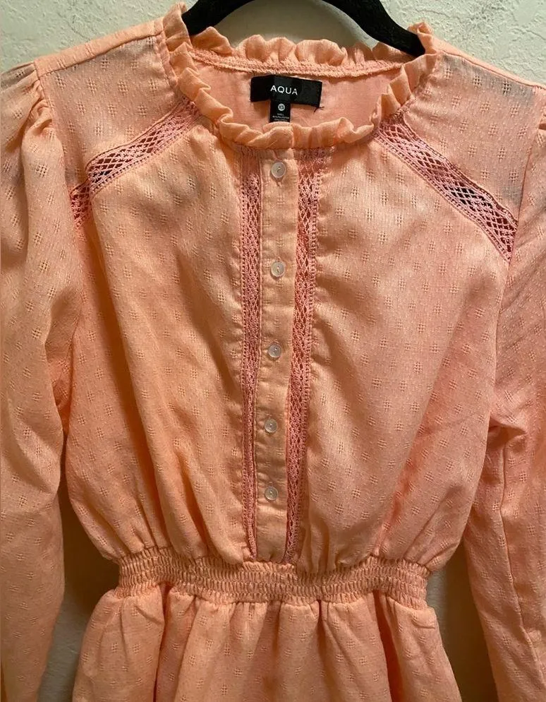 Aqua Bloomingdale's Pink Tiered Ruffled Long Sleeve Mini Dress Size XS - Image 4