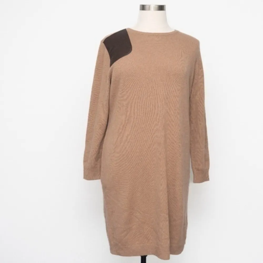 Lauren Ralph Lauren. Faux-Leather-Trim Wool-Cashmere Dress. - Image 2