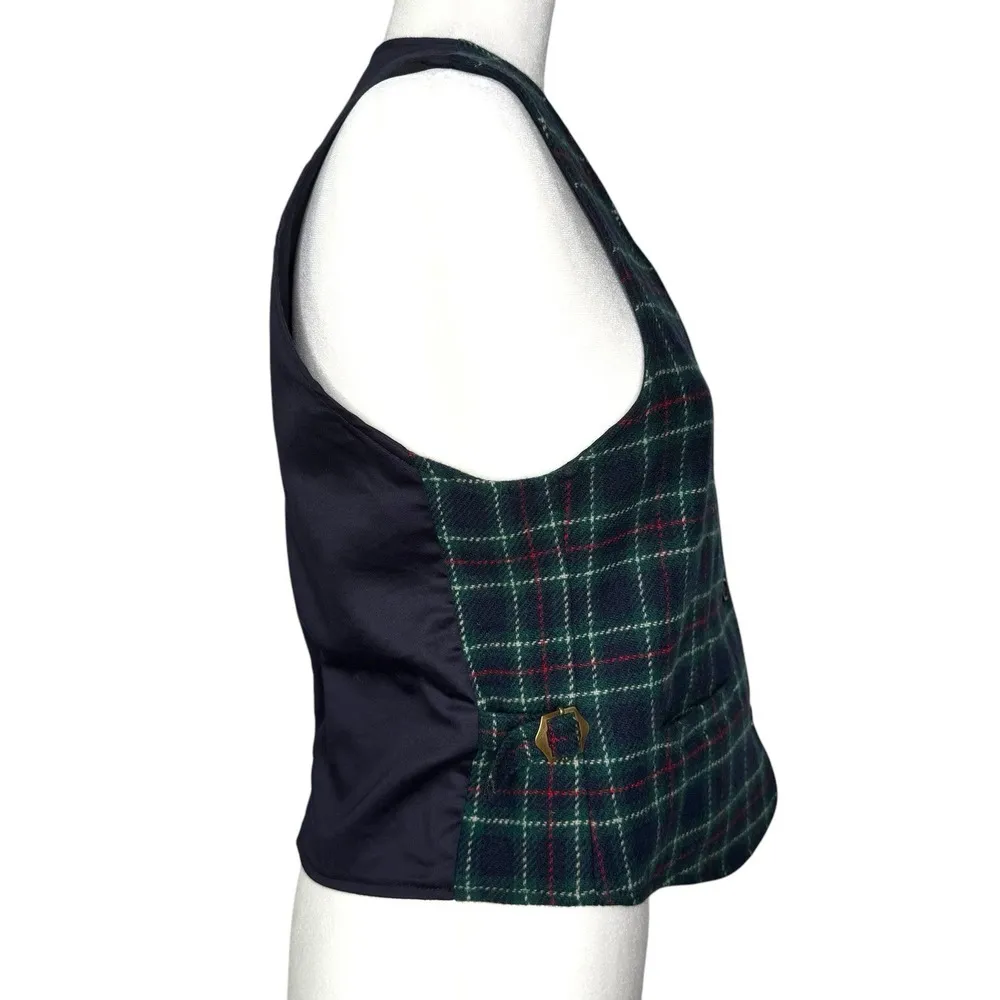 Vintage‎ Eddie Bauer Vest S Lambswool Wool Waist Coat Buckle Plaid Academia - Image 4