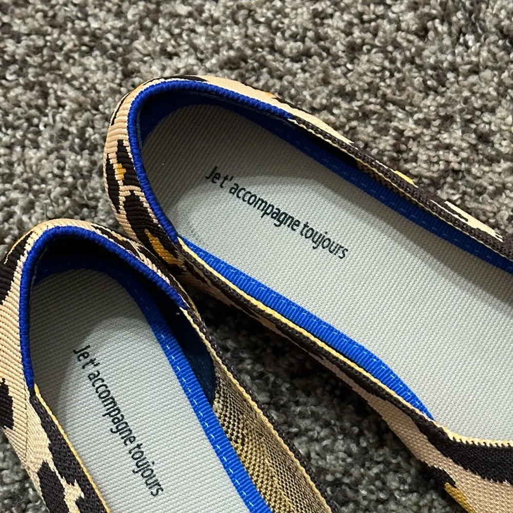 Jet' accompagne toujours Leopard Knit Women’s Sz 38 Flat Shoes Point Toe Sz 7.5 Brown - Image 3