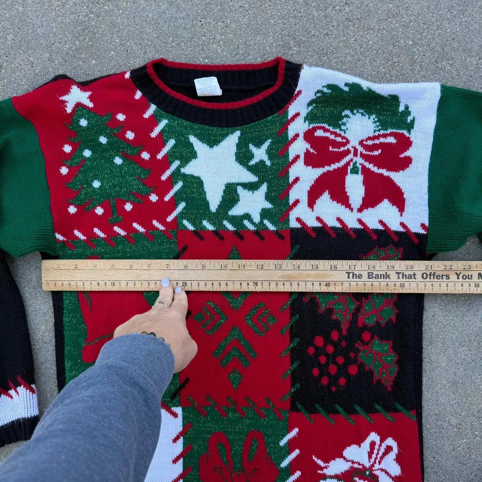 Vintage 90s Holiday Time Christmas Knit Sampler Sweater Tree Candy Cane SMALL Black - Image 5