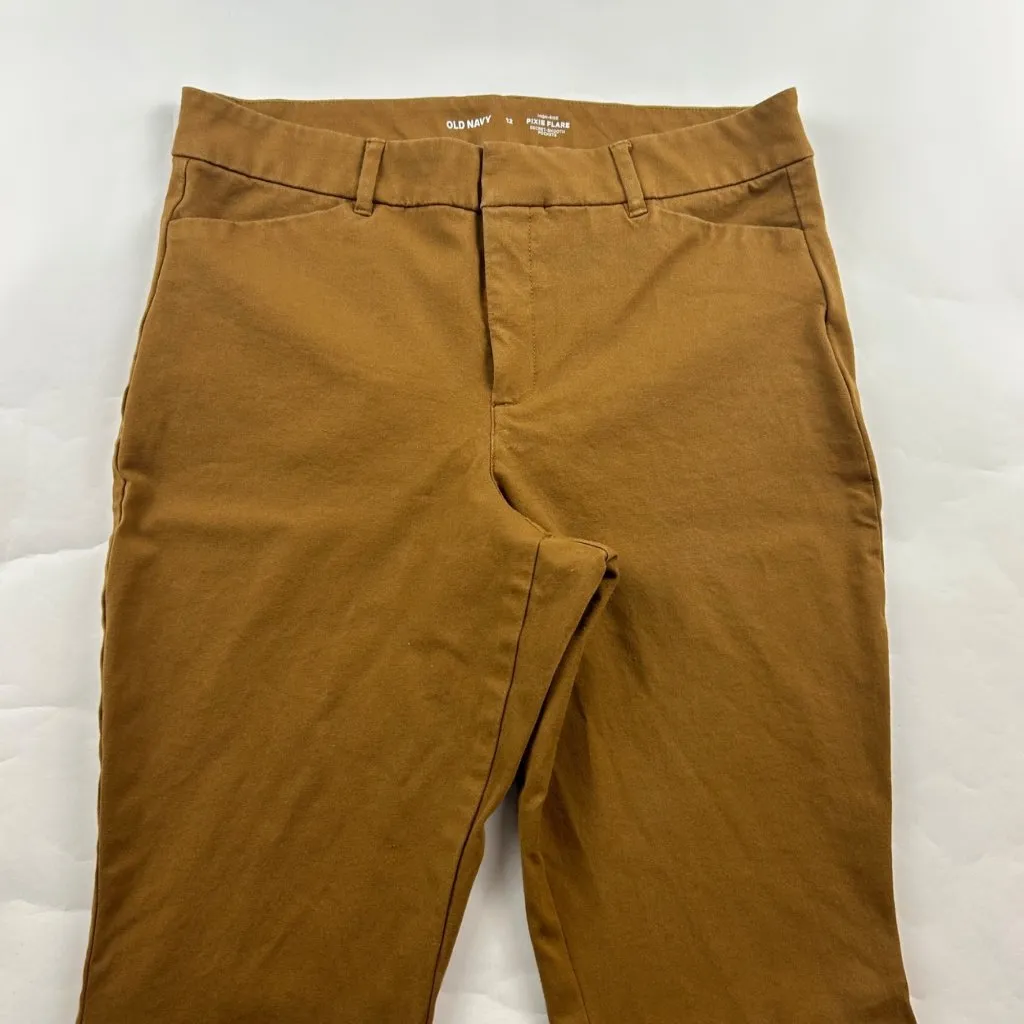 Old Navy Bourbon Brown Stretch Canvas High Rise Pixie Flare Chino Pant 12 - Image 2
