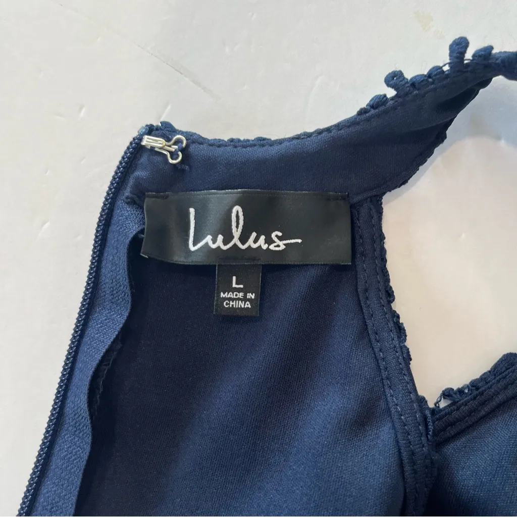 Lulus Love Poem Navy Blue Halter Neck Crochet Lace Bodycon Mini Dress Size LARGE - Image 10