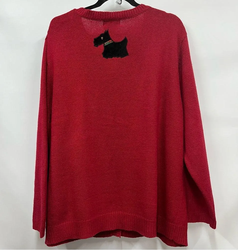 Red Scottie Dog Pattern Sweater 3x button down plaid cardigan bell - Image 2