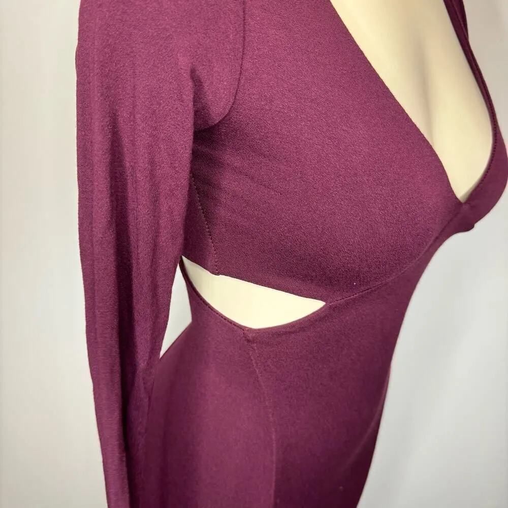 Naked Wardrobe Women's Size XS The Oh So Slit Dress Dark Plum Long Sleeve NWOT - Image 5