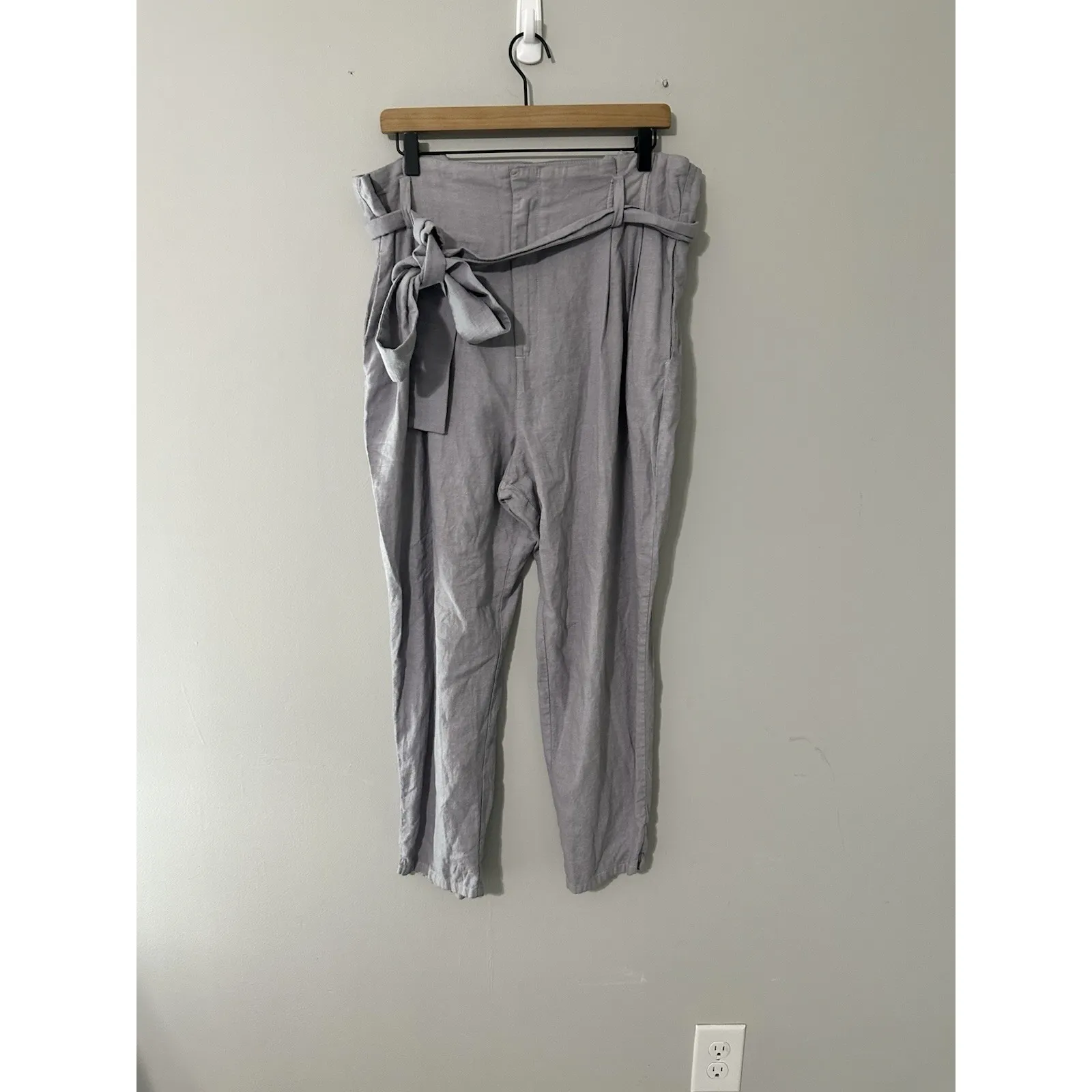 ON 34TH NWT Linen Blend Belted Paperbag High Waist Ankle Pants Lavender Size 16 Purple - Image 2