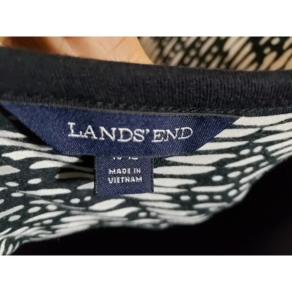 Lands' End Maxi Dress Women Medium Black White Geo Print Empire Waist Sleeveless - Image 3