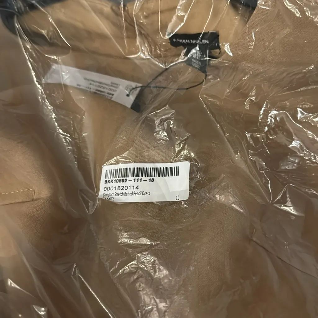 Karen‎ Millen New Compact Stretch Belted  Pencil Dress camel - Image 7