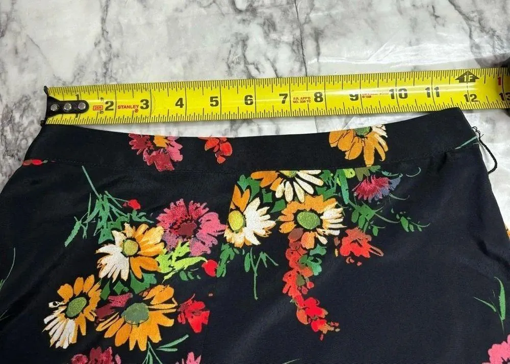 MANGO MNG Floral Print Black Yellow Midi skirt with Belt size 2 NWT New - Image 7