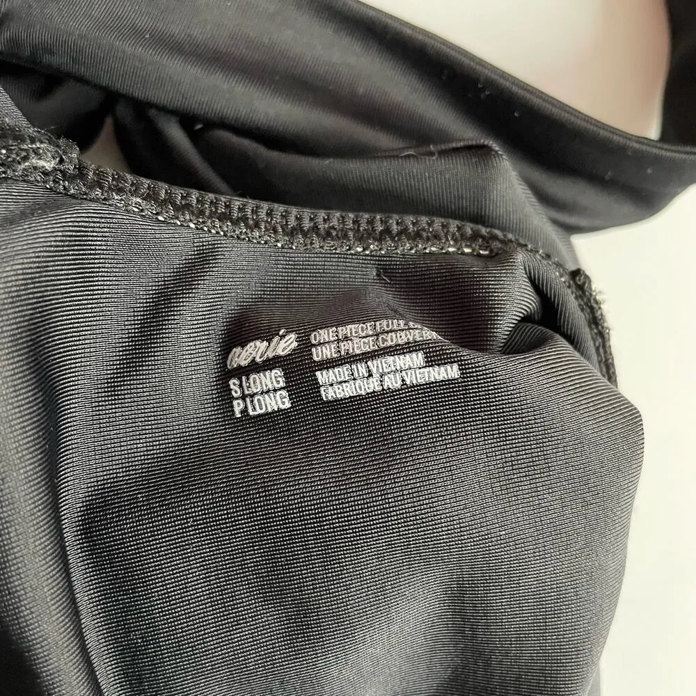 Aerie Black Plunge One Piece Swimsuit Swim Bathing Suit womens S Long Tall - Image 13