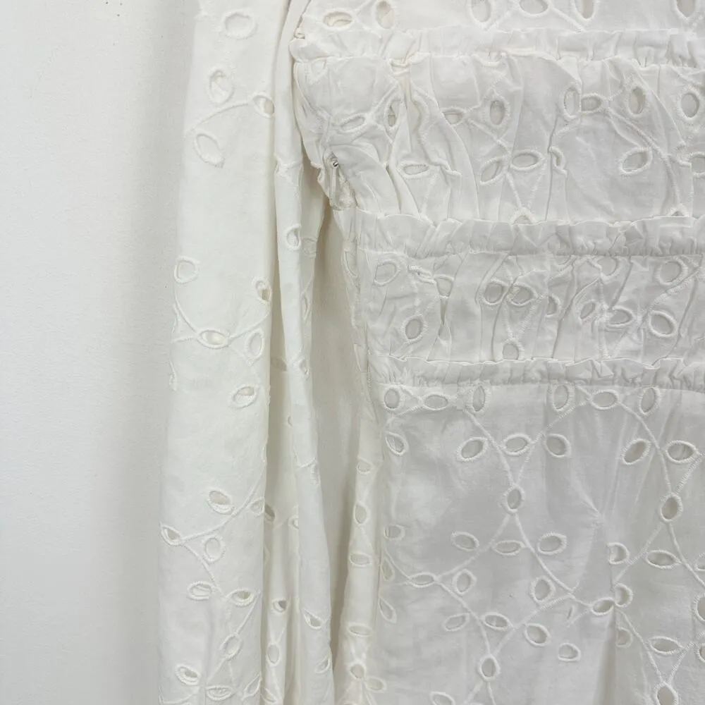 Gianni Bini Katrina Eyelet Mini Dress Cotton Long Sleeve A Line White Large NWT - Image 8