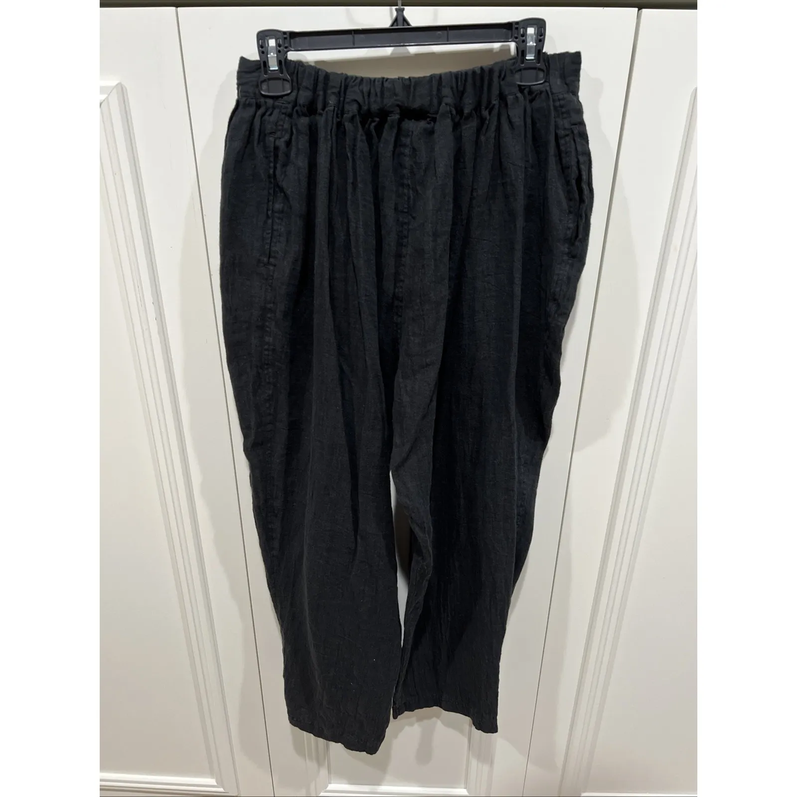 Ichi Antiquites Black Linen Pull On Pants Lagenlook Boho Granola Minimalist Size M - Image 3