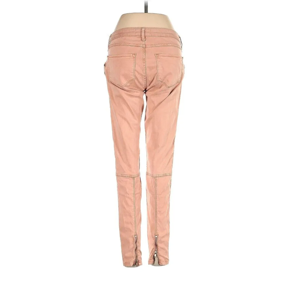 Zara Womens 4 Coral jeans Quilted Boyfriend Skinny Mid Rise Biker Zipper Moto - Image 2