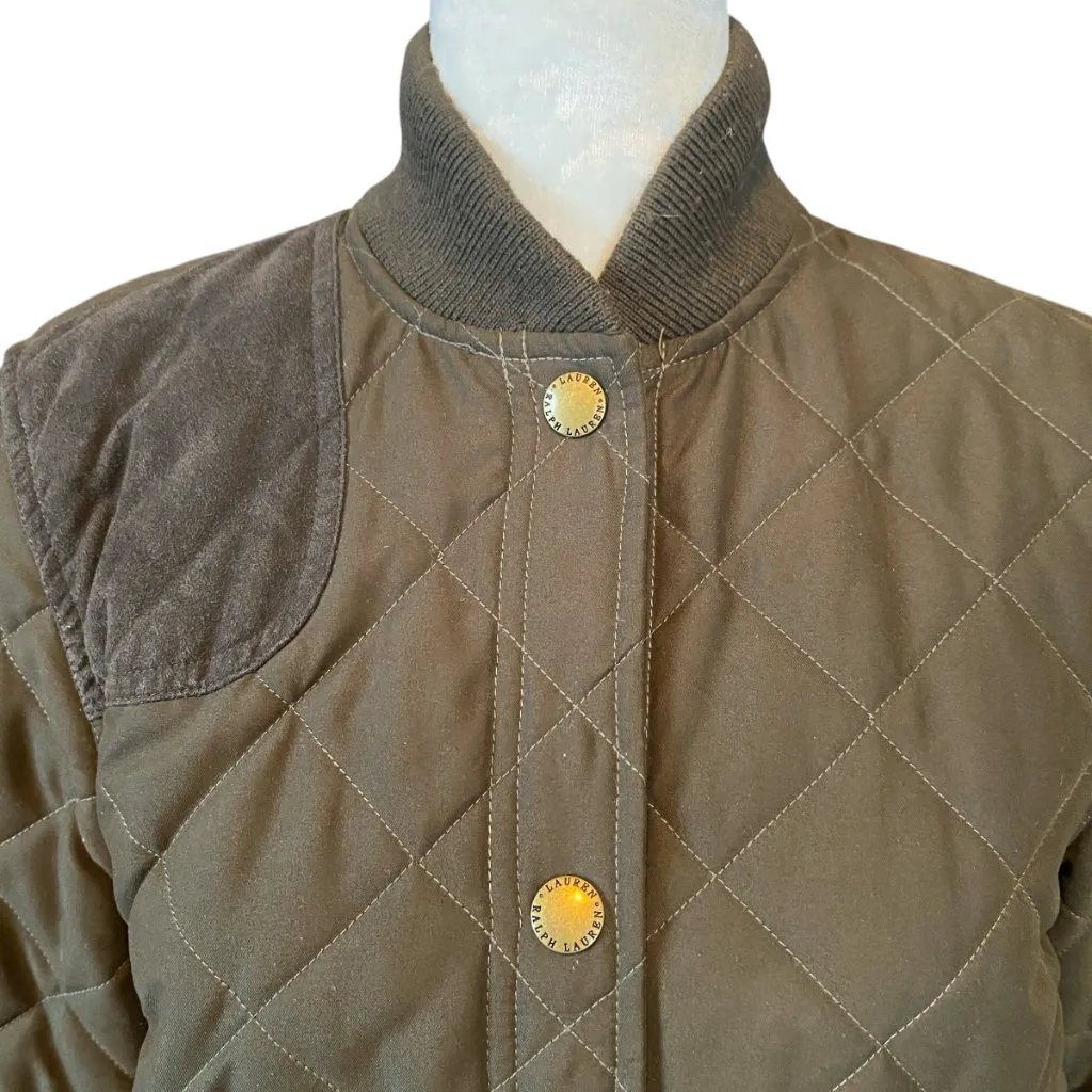Lauren Ralph Lauren vintage army green quilted snap front long sleeve coat S - Image 5