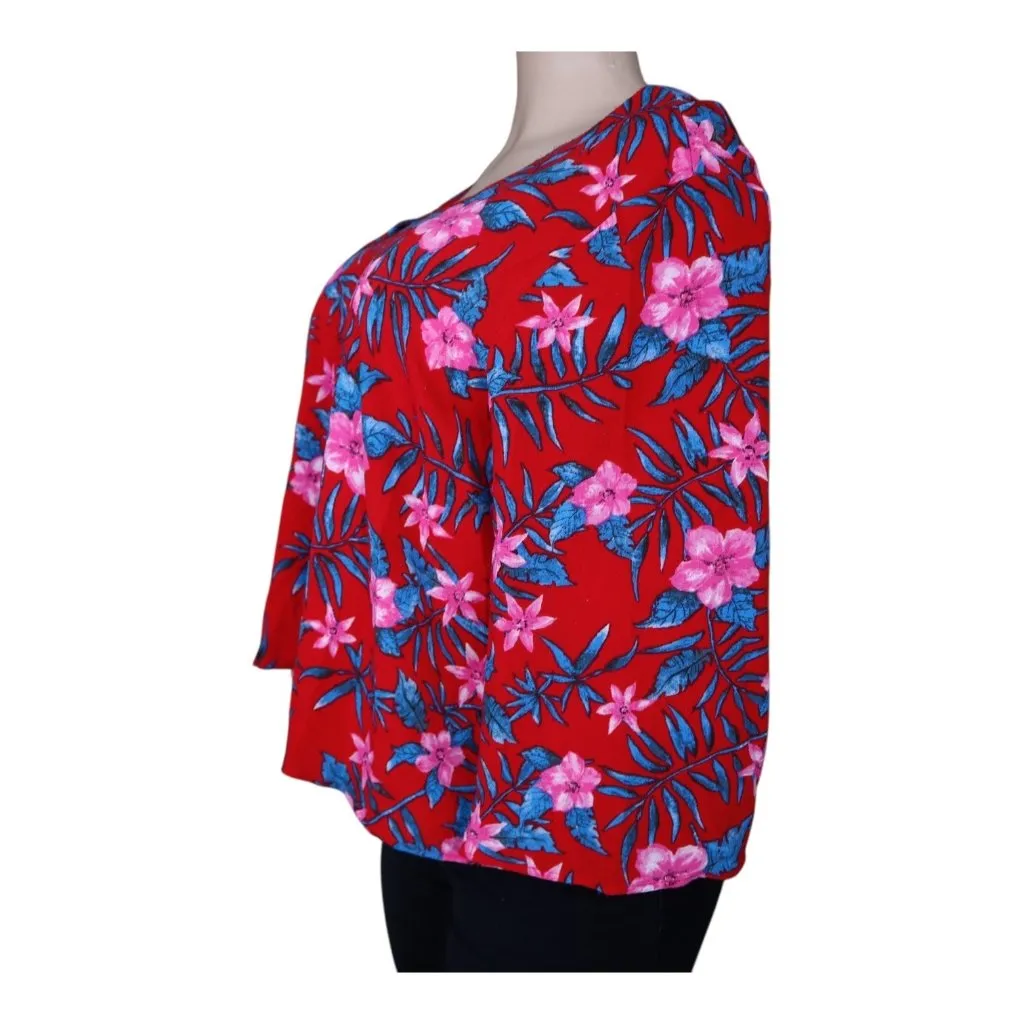 #755 Urban Girl Women’s XL Floral Print Top, Red - Image 2