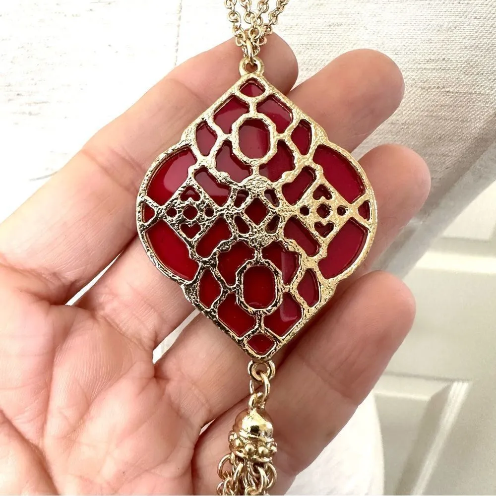 Charming Charlie red and gold tone tassel necklace - Image 6