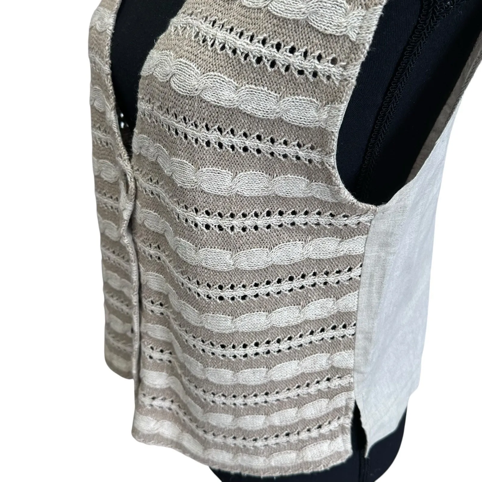 Vintage 90s Y2K Knit Crochet Vest Stripe Linen Cottagecore Granny Coquette Med - Image 4
