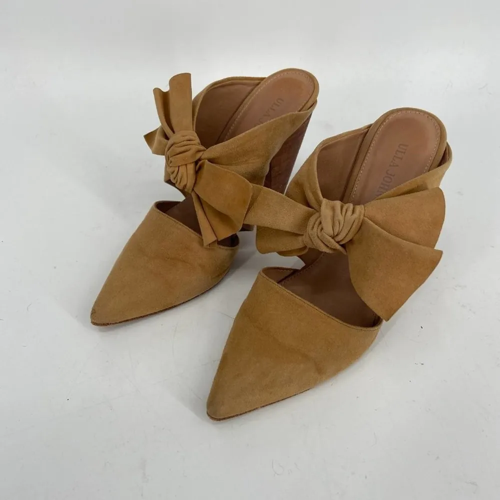 ULLA JOHNSON Lucia Tan Suede Bow Mules Heeled 36 - Image 69