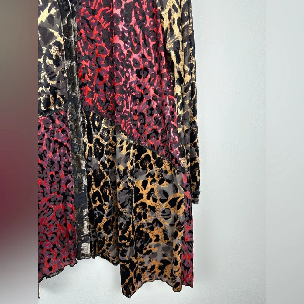Ali Miles Artsy Leopard Print Velvet Burnout Muliticolor Button Up Blouse Sz L Black Size L - Image 5