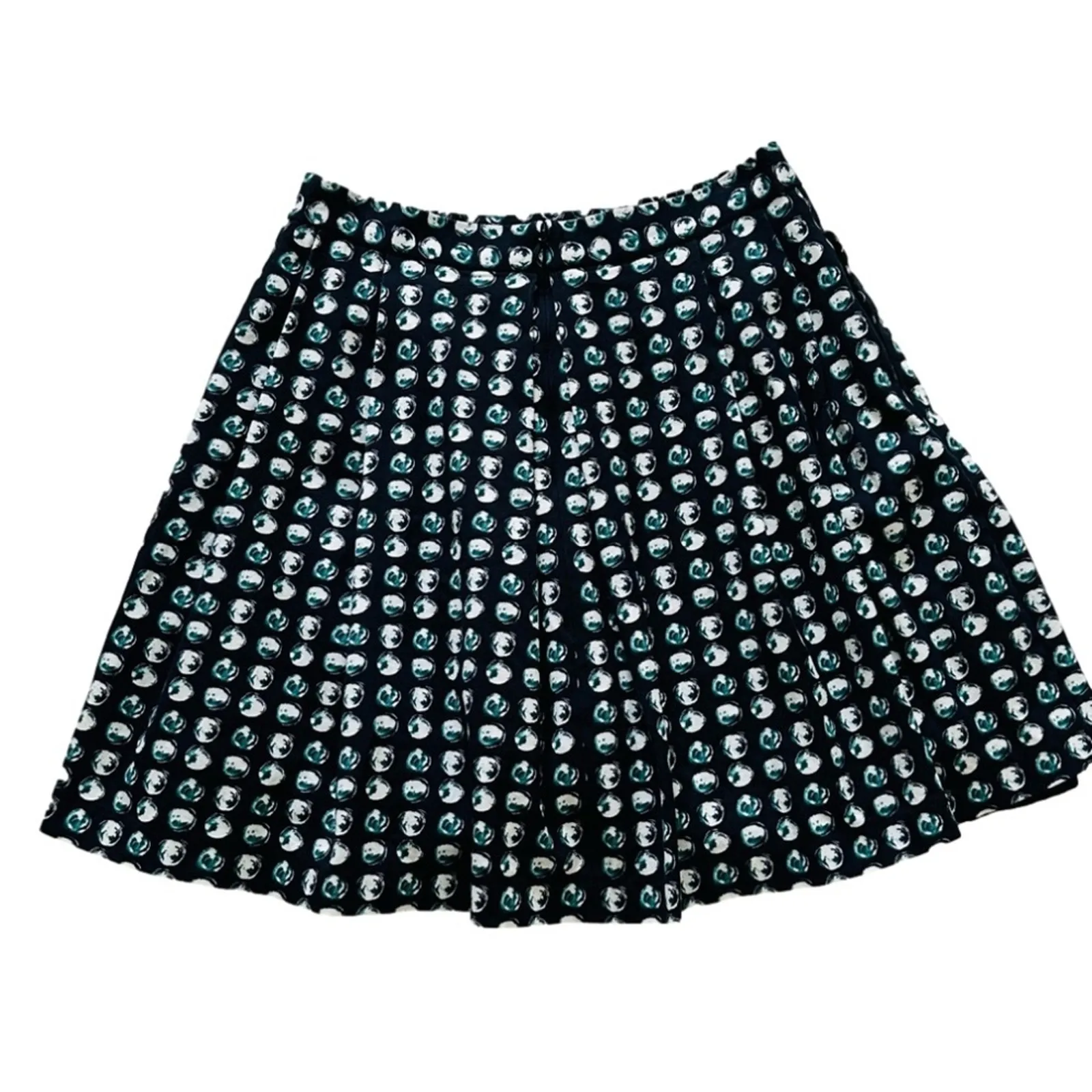 Banana Republic Skirt Navy Blue Green White Circle Print Pleated Pockets Size 6 - Image 5