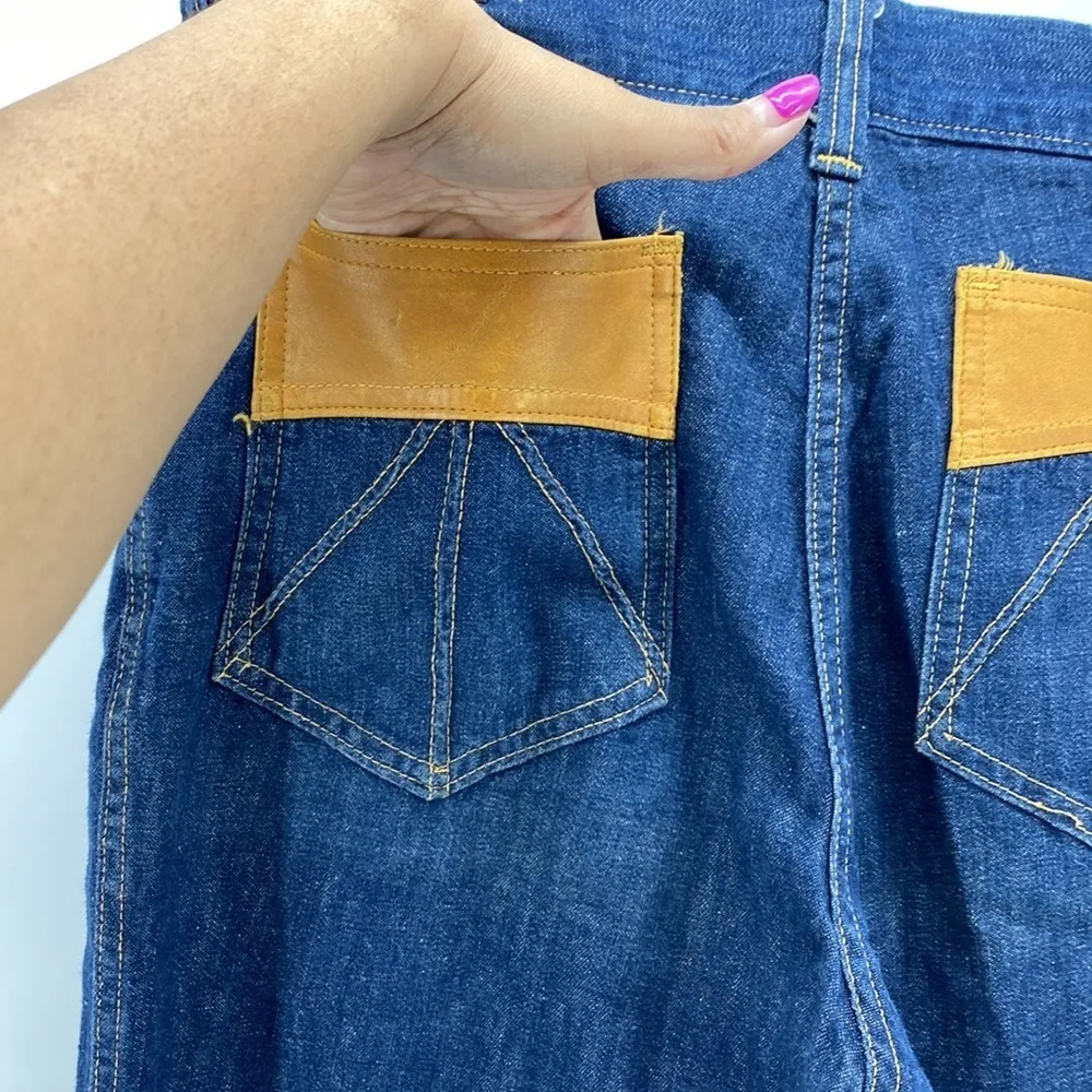 Vintage high waisted flare faux leather accents jeans festival rodeo 70s Size 12 - Image 6