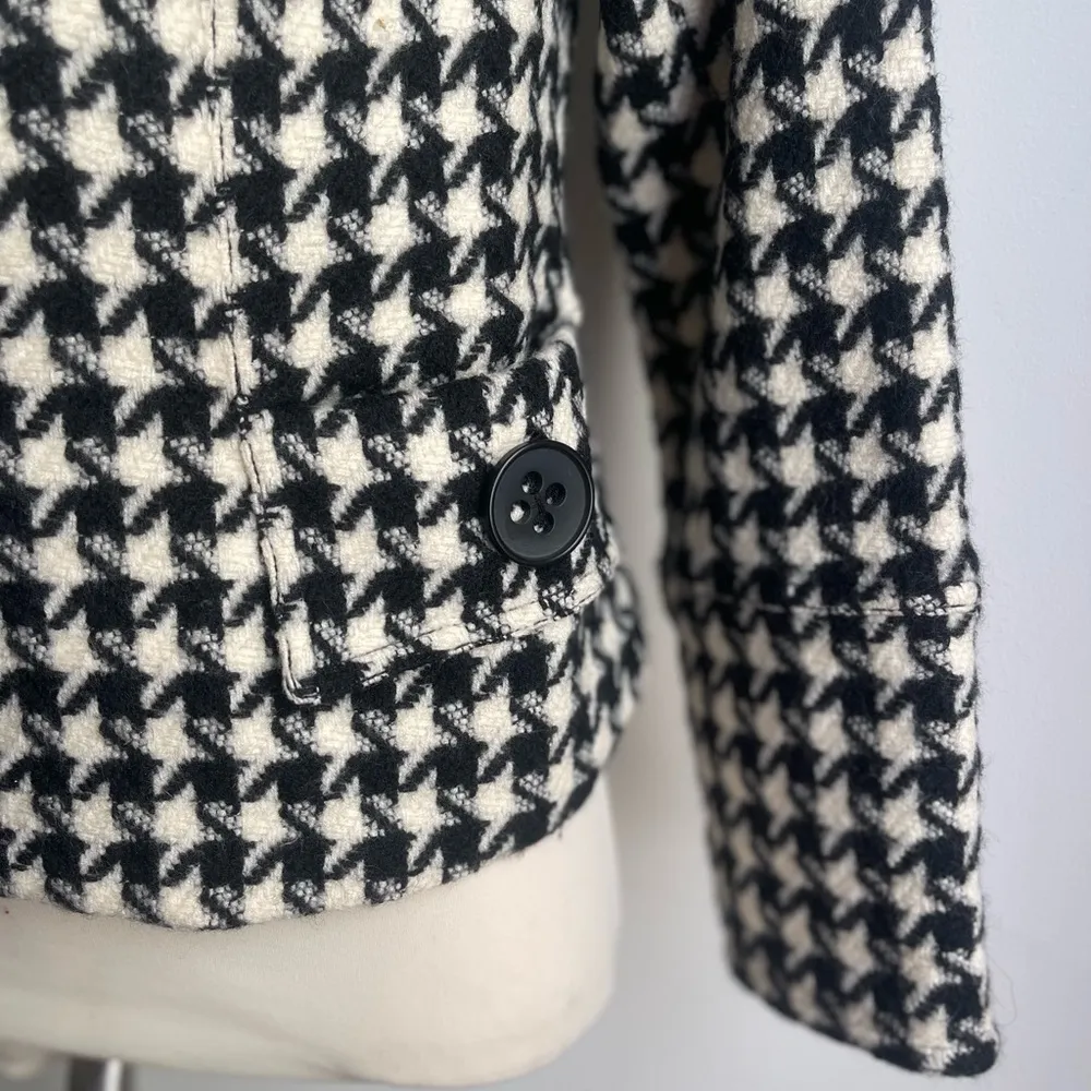 Magaschoni Wool Y2k Houndstooth Black & White Blazer Jacket Buttons Lined Small - Image 3