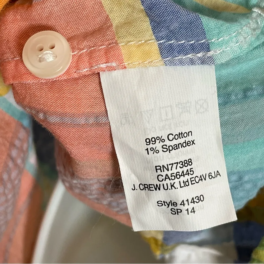 J. Crew Outlet Plaid The Perfect Shirt Women Pastel Spring Preppy Crinkly Fabric White Size M - Image 10