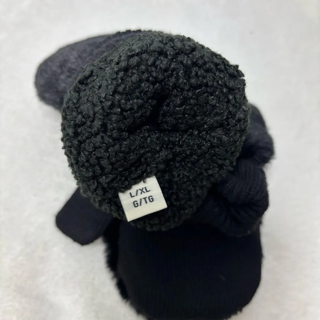 UGG Luxe BLACK FAUX FUR FUZZY WOOL BLEND MITTENS WITH SHERPA LINING size L/XL - Image 4