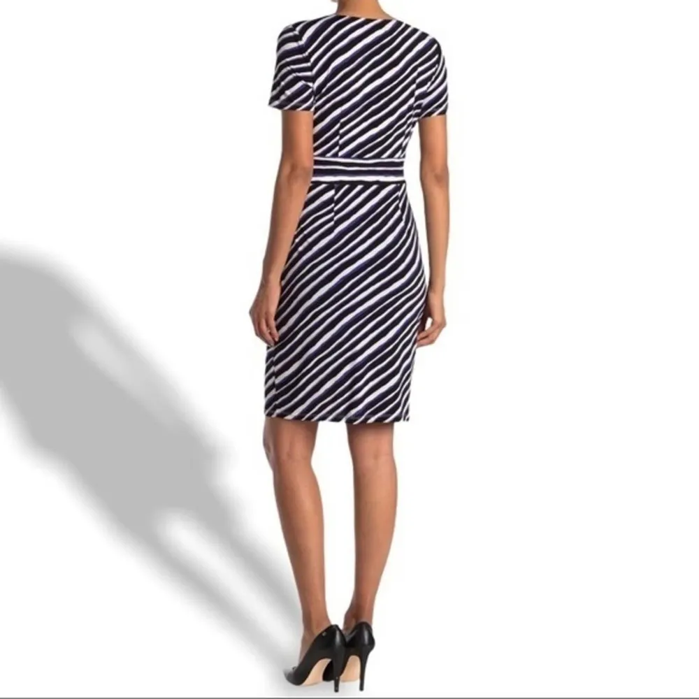 London Times Techno Stripe Jersey Sheath Dress In Open Blue Size 4P NWT - Image 2