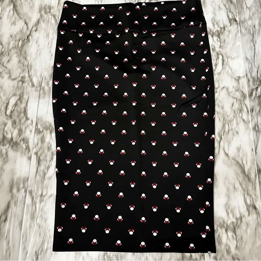 Disney Black Minnie Mouse Polka Dots Back Zip Pencil Skirt Playful Working Girl - Image 2