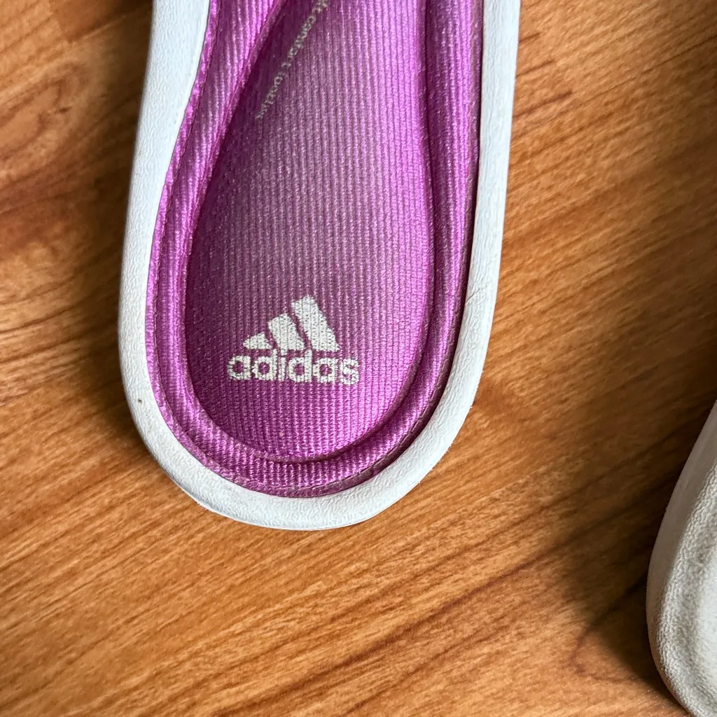 Adidas Women's Pink and White Slide Sandals Sporty Size 9 Logo Used Slip On - Image 2