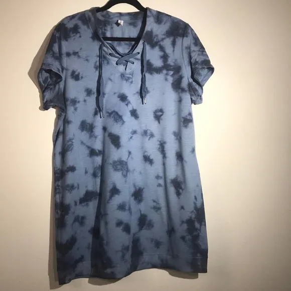 Ideology Blue Lace Up Tie Dye Tunic Sweatshirt Size 1X NWOT - Image 8