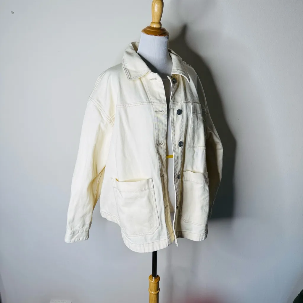 Future Collective Cream Oversized Denim Jacket Size M - Image 3