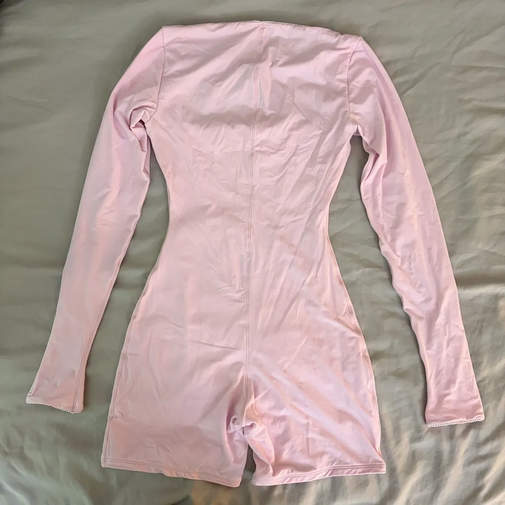 SKIMS Fit Everbody Picot Long Sleeve Onesie, Small, Cherry Blossom (Light Pink) - Image 11